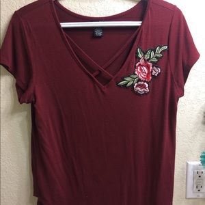 Maroon flower patch shirt
